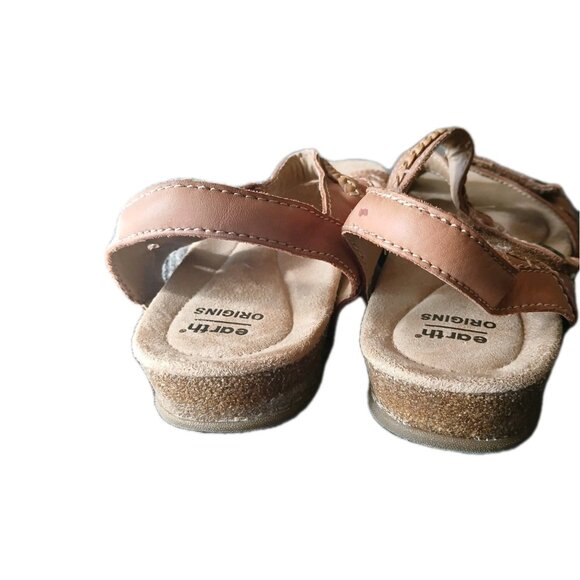 Earth Origins Womens 8 Comfurt Sandals Cork Bed Leather Fisherman Strap Tan Boho - Picture 4 of 6